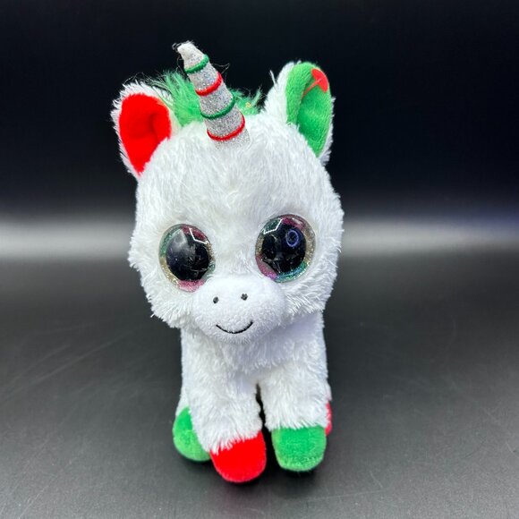 TySilk Candy Cane Unicorn Plush Stuffed Animal Toy Multicolor Glitter Eyes - Picture 1 of 11